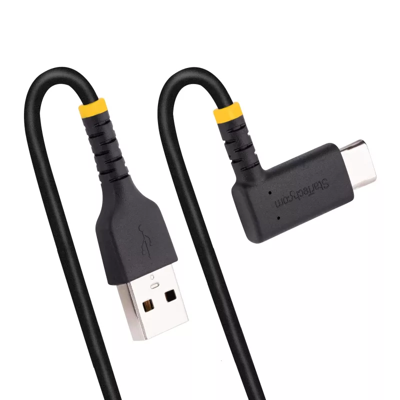 StarTech.com 1,8 m USB-A-auf-USB-C-Ladekabel im rechten Winkel – robustes Schnelllade-USB-C-Kabel – Schwarz, USB 2.0 A auf Typ C – strapazierfähige Aramidfaser – 3A – USB-Ladekabel