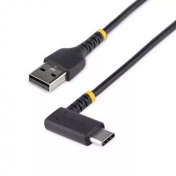 StarTech.com 1ft (30cm) USB-A-auf-C-Ladekabel, gewinkelt – Robustes Schnelllade-USB-C-Kabel – Schwarz USB 2.0 A auf Type-C – Robustes Aramidfaser – 3A – USB-Ladekabel