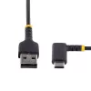 StarTech.com 1ft (30cm) USB-A-auf-C-Ladekabel, gewinkelt – Robustes Schnelllade-USB-C-Kabel – Schwarz USB 2.0 A auf Type-C – Robustes Aramidfaser – 3A – USB-Ladekabel