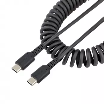 StarTech.com 1m USB-C-Ladekabel, Spiralkabel, Heavy Duty, schnelles Laden & Synchronisieren, USB-2.0-Typ-C-Kabel, robuste Aramidfaser, langlebiges Stecker-auf-Stecker-USB-Kabel, schwarz