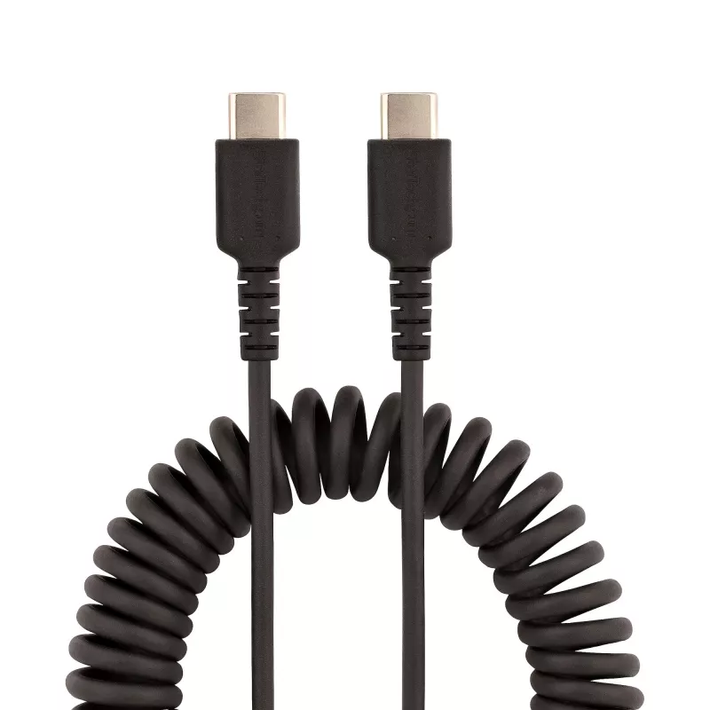 StarTech.com 1m USB-C-Ladekabel, Spiralkabel, Heavy Duty, schnelles Laden & Synchronisieren, USB-2.0-Typ-C-Kabel, robuste Aramidfaser, langlebiges Stecker-auf-Stecker-USB-Kabel, schwarz