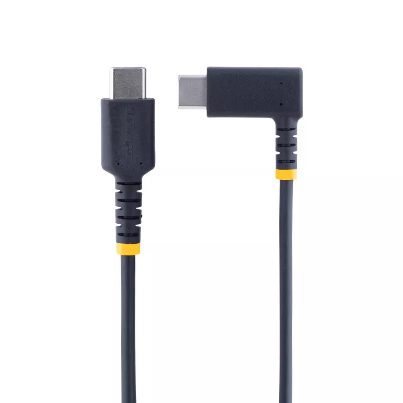 StarTech.com 15cm USB C Ladekabel abgewinkelt - 60W PD 3A - Robustes Schnelllade-USB-C-Kabel - Schwarz USB 2.0 Typ-C - Verstärkt mit Aramidfaser - Kurzes USB-Ladekabel