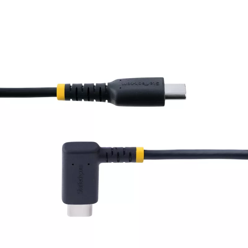 StarTech.com 15cm USB C Ladekabel abgewinkelt - 60W PD 3A - Robustes Schnelllade-USB-C-Kabel - Schwarz USB 2.0 Typ-C - Verstärkt mit Aramidfaser - Kurzes USB-Ladekabel