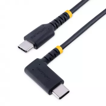 StarTech.com 3ft (1m) USB-C-Ladekabel, rechtwinklig – 60 W PD 3 A – robustes USB-C-Schnellladekabel – Schwarz, USB 2.0 Typ-C – verstärkt mit Aramidfaser – USB-Ladekabel