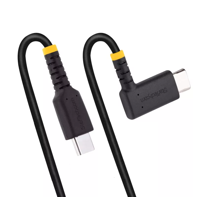 StarTech.com 3ft (1m) USB-C-Ladekabel, rechtwinklig – 60 W PD 3 A – robustes USB-C-Schnellladekabel – Schwarz, USB 2.0 Typ-C – verstärkt mit Aramidfaser – USB-Ladekabel