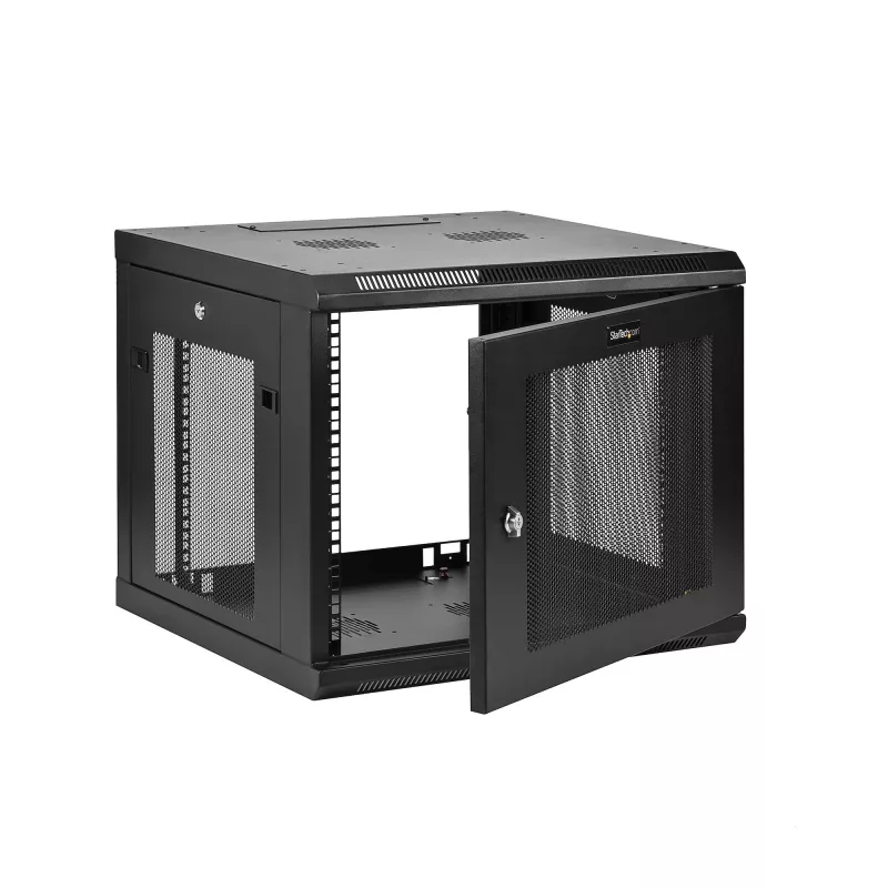 StarTech.com 4-Post 9U Wandmontage-Netzwerkschrank mit 1U Ablage, 19 Zoll wandmontiertes Server-Rack für Daten-/AV-/Elektronik-/Computergeräte, kleines belüftetes Rackgehäuse