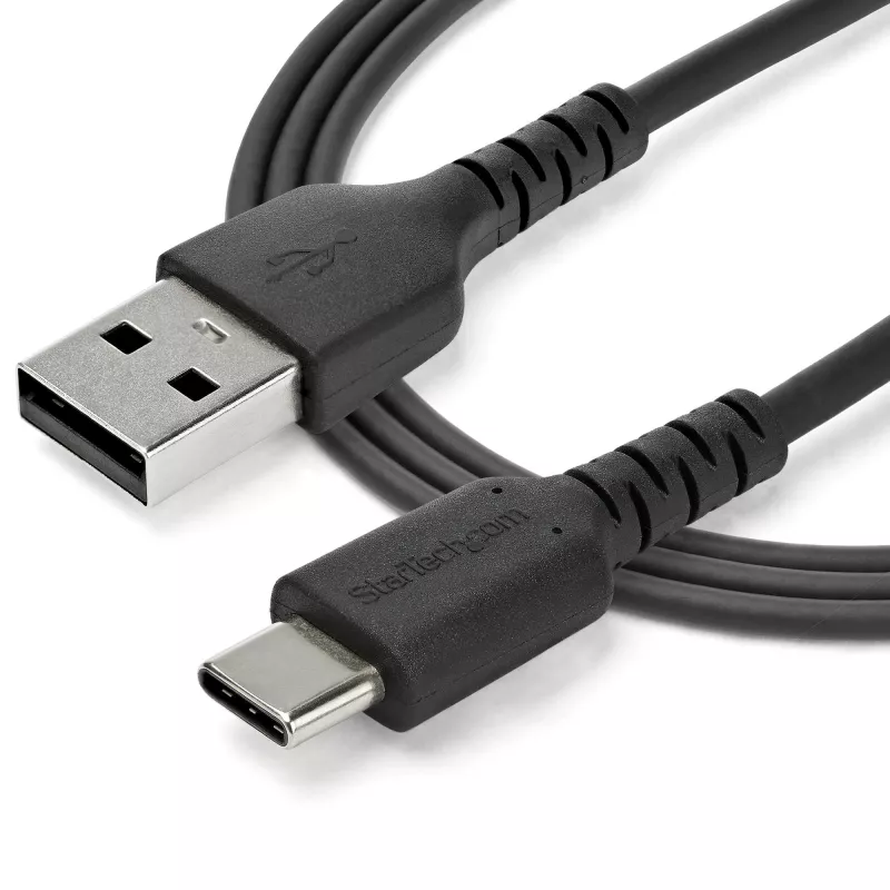 StarTech.com 1m USB-A auf USB-C Ladekabel – Robustes Schnelllade- & Synchronisationskabel USB 2.0 auf USB Typ C – Strapazierfähiger TPE-Mantel Aramidfaser M/M 3A Schwarz – Samsung S10, iPad Pro, Pixel