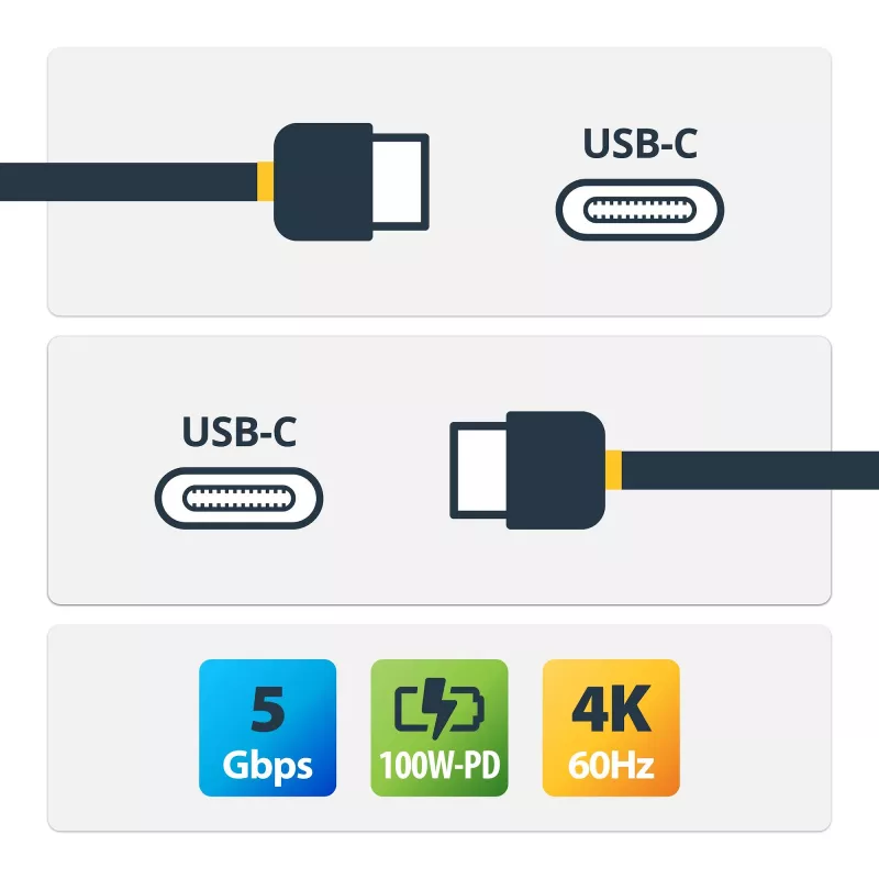 StarTech.com 2m USB-C-Kabel, gewinkelt, USB 5Gbps, 100W (5A) Power Delivery, 4K 60Hz DP Alt Mode, robustes USB-C-Kabel – Thunderbolt-kompatibel