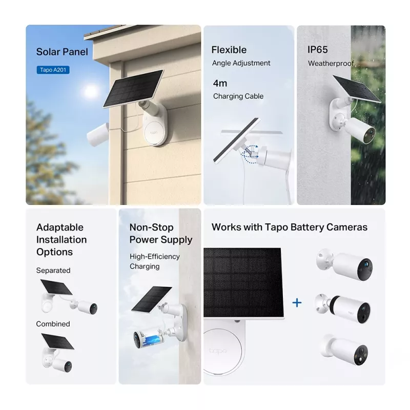 TP-Link Tapo A201 Solarpanel, 2,5 W, IP65, 4 m Kabel, für Tapo Akku-Kameras