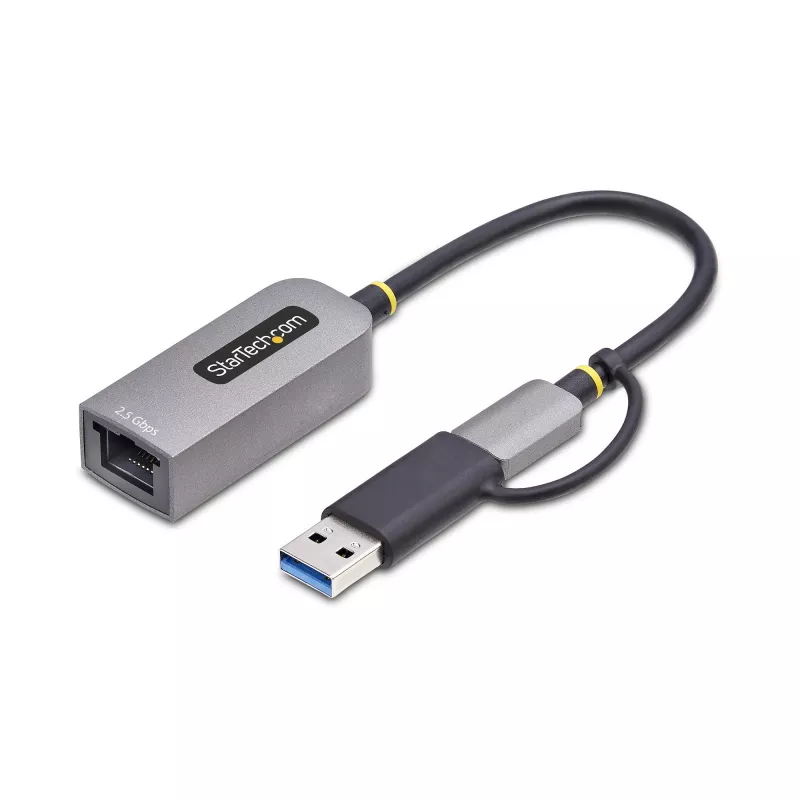 StarTech.com 2.5GbE USB-C auf Ethernet Adapter mit USB-A Konverter, NBASE-T NIC, USB 3.0 Typ-C 2.5/1G Multi Speed Netzwerk, Thunderbolt kompatibel, Windows & Mac