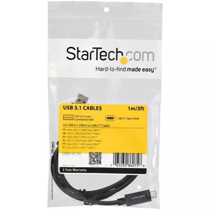 StarTech.com USB31AC1M USB-A auf USB-C Kabel, St/St, USB 3.1, 10 Gbit/s, 1 m (3 ft), Schwarz