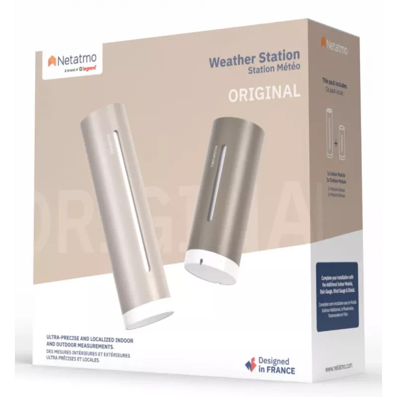Netatmo NWS-S-EC Smarte Wetterstation Original 2. Generation, Innen/Außen, HomeKit, Sand (Braun)