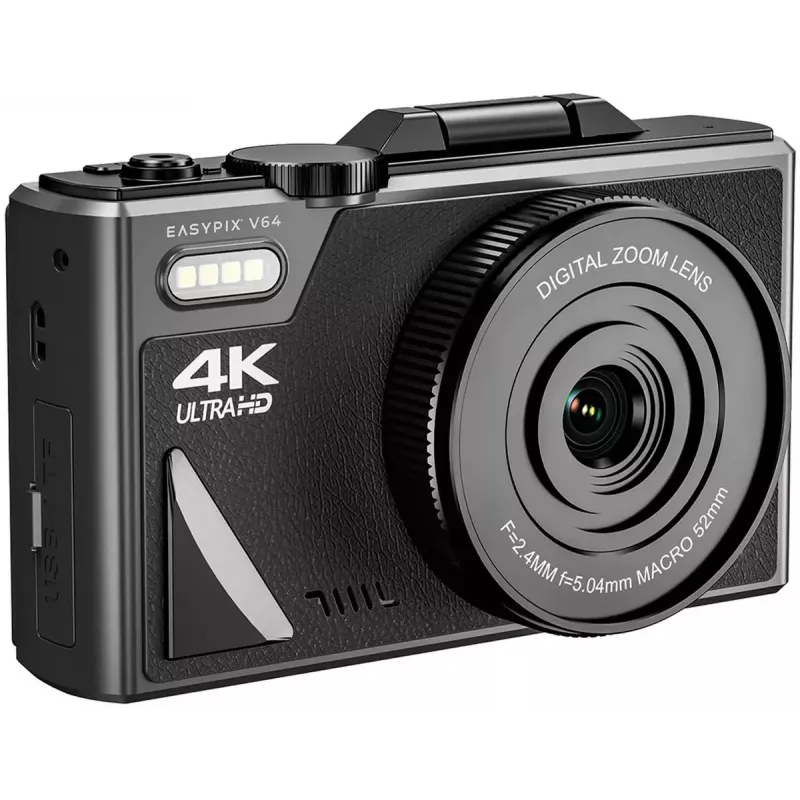 Easypix V64 Flip 20203 Kompakte Digitalkamera, 64 MP, 4K Video, 3 Zoll Klappdisplay, 18x Digitalzoom, WiFi
