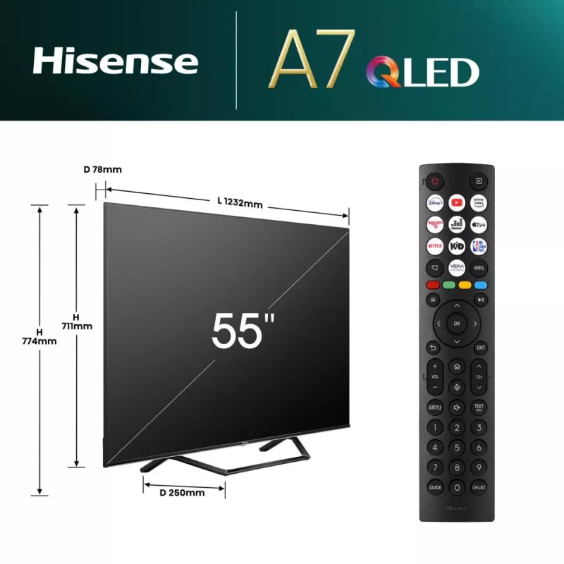 TV Hisense 55A7NQ 55 Zoll 4K Ultra HD QLED 3840 x 2160
