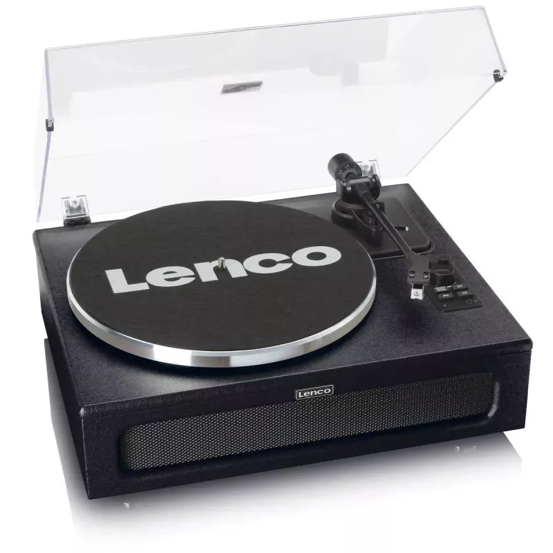 Lenco LS-430BK Plattenspieler mit Riemenantrieb und 4 integrierten Lautsprechern, Bluetooth, 40 W, 33/45 U/min, schwarz