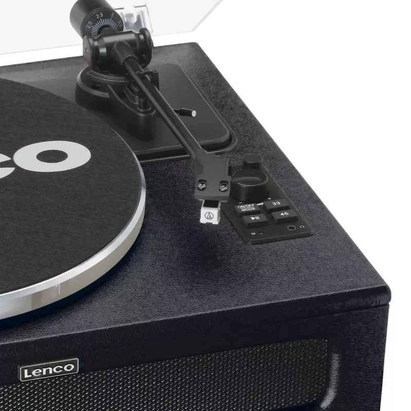Lenco LS-430BK Plattenspieler mit Riemenantrieb und 4 integrierten Lautsprechern, Bluetooth, 40 W, 33/45 U/min, schwarz