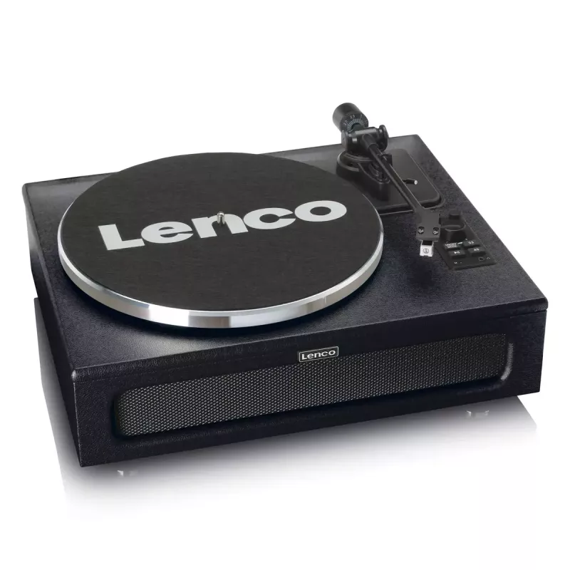 Lenco LS-430BK Plattenspieler mit Riemenantrieb und 4 integrierten Lautsprechern, Bluetooth, 40 W, 33/45 U/min, schwarz