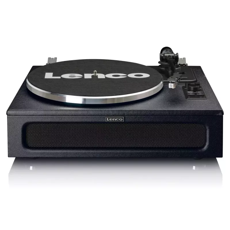 Lenco LS-430BK Plattenspieler mit Riemenantrieb und 4 integrierten Lautsprechern, Bluetooth, 40 W, 33/45 U/min, schwarz
