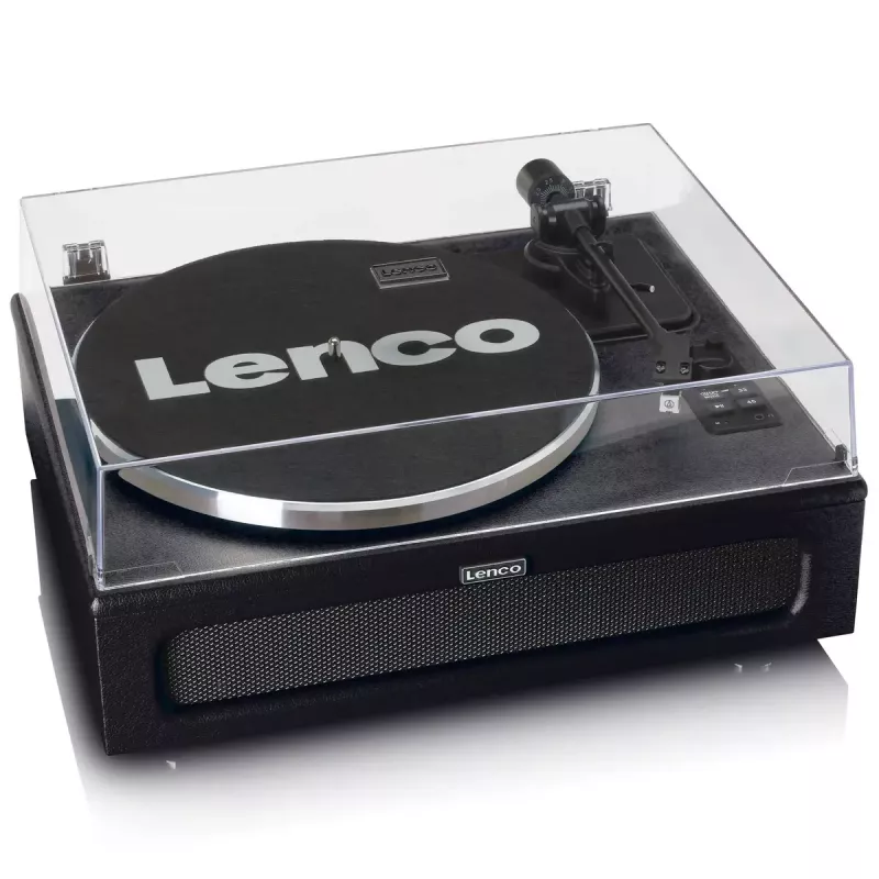 Lenco LS-430BK Plattenspieler mit Riemenantrieb und 4 integrierten Lautsprechern, Bluetooth, 40 W, 33/45 U/min, schwarz