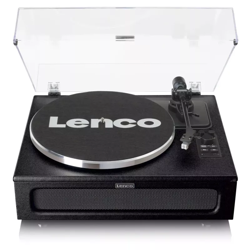 Lenco LS-430BK Plattenspieler mit Riemenantrieb und 4 integrierten Lautsprechern, Bluetooth, 40 W, 33/45 U/min, schwarz