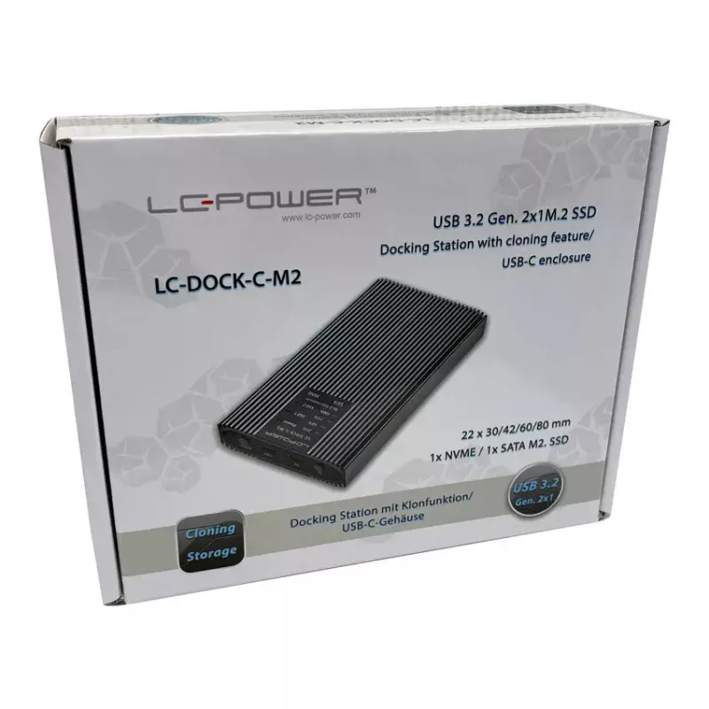 LC-Power LC-DOCK-C-M2 USB-3.2-Dockingstation für M.2-NVMe- und SATA-SSDs