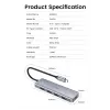 UGREEN 70336 (CM219) USB-C-auf-4x-USB-3.0-Hub, 5 Gbit/s, OTG, USB-C-Stromanschluss, 15 cm Kabel, Grau