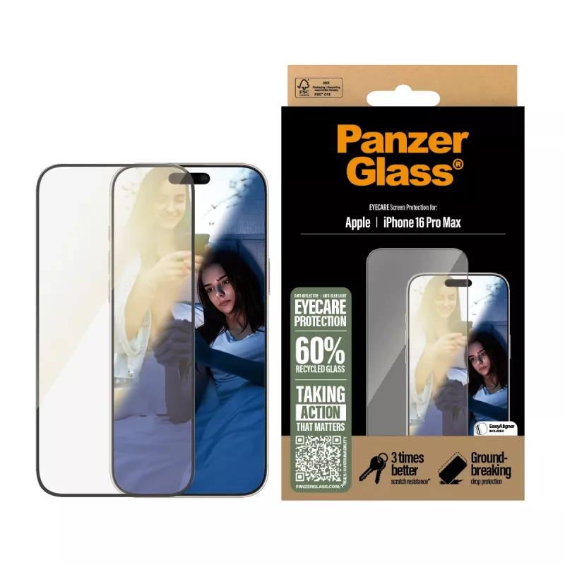 PanzerGlass ® EyeCARE™ Displayschutzfolie iPhone 16 Pro Max | Ultra-Wide Fit