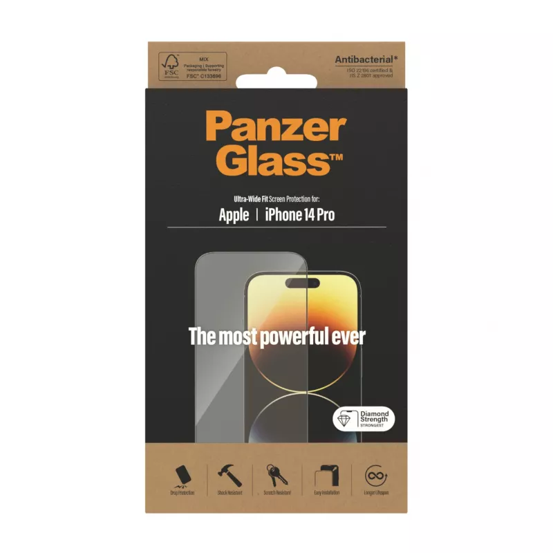PanzerGlass Displayschutz für Apple iPhone 14 Pro Ultra-Weitwinkel-Passform Kratzfest Stoßfest