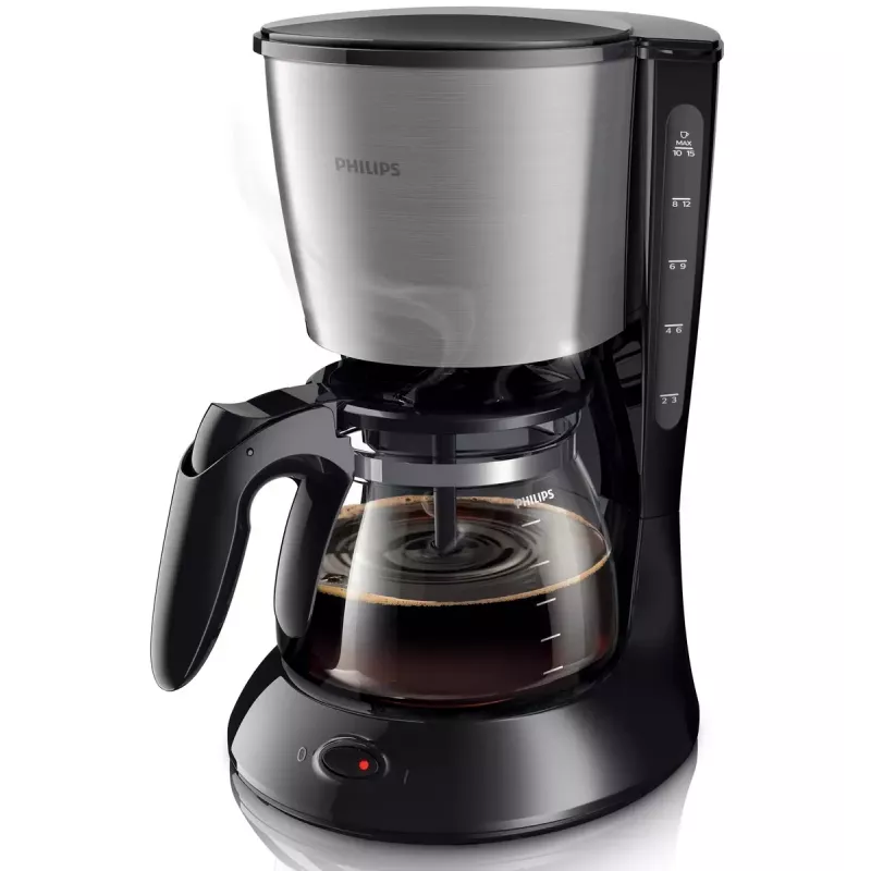 Philips Daily Collection HD7462/20 Kaffeemaschine, 15 Tassen, Glaskanne, Schwarz/Metall