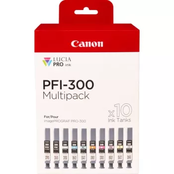 Canon PFI-300 Tintenpatrone 10 Stk. Original Schwarz, Blau, Cyan, Grau, Magenta, Fotoschwarz, PhotoMagenta, Rot, Gelb