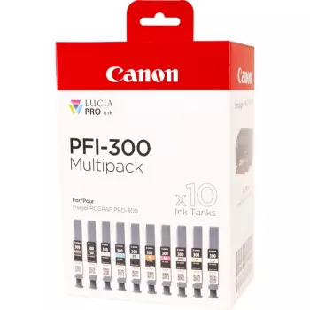 Canon PFI-300 Tintenpatrone 10 Stk. Original Schwarz, Blau, Cyan, Grau, Magenta, Fotoschwarz, PhotoMagenta, Rot, Gelb