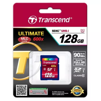 Flash-Speicher Transcend 128 GB SDXC UHS-I 600x TS128GSDXC10U1