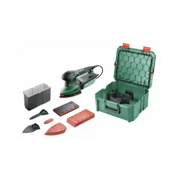 Bosch PSM 200 AES 06033B6002 Multischleifer, 200 W, 29-teiliges Zubehörset, SystemBox, Grün/Schwarz