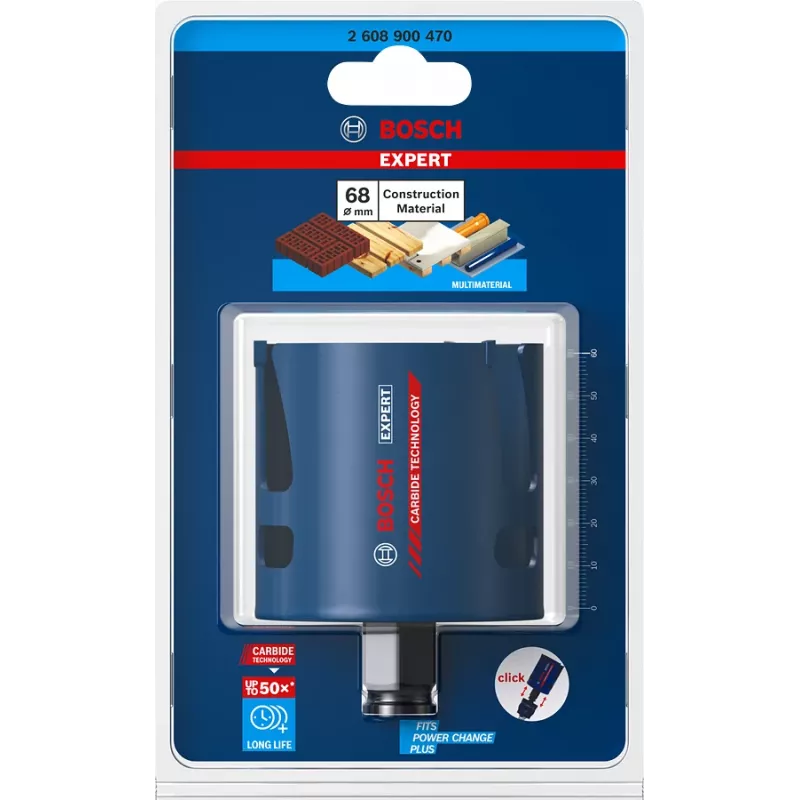 Bosch Expert 2 608 900 470 Construction Material Lochsäge, 68 mm, für Ziegelsteine, Spanplatte, Weichholz, glasfaserverstärkten Kunststoff, weiche Fliesen