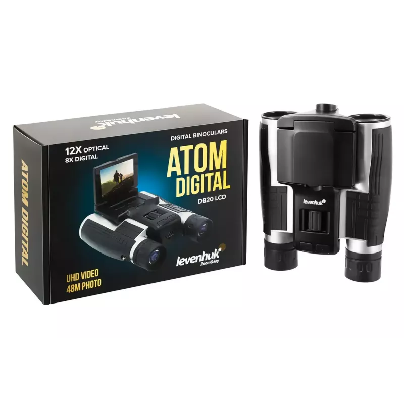 Fernglas Levenhuk Atom DB20 mit 20-facher Vergrößerung und integrierter 2-MP-Kamera, LCD-Anzeige