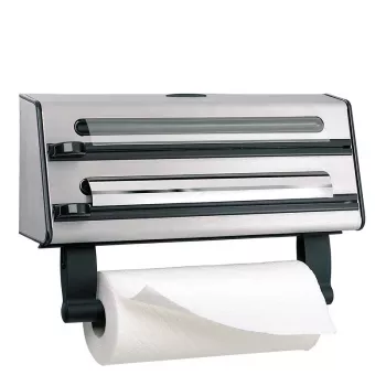 Emsa Contura 504180 Dreifach-Schneidespender für Folie und Frischhaltefolie, Edelstahl, Silber/Schwarz