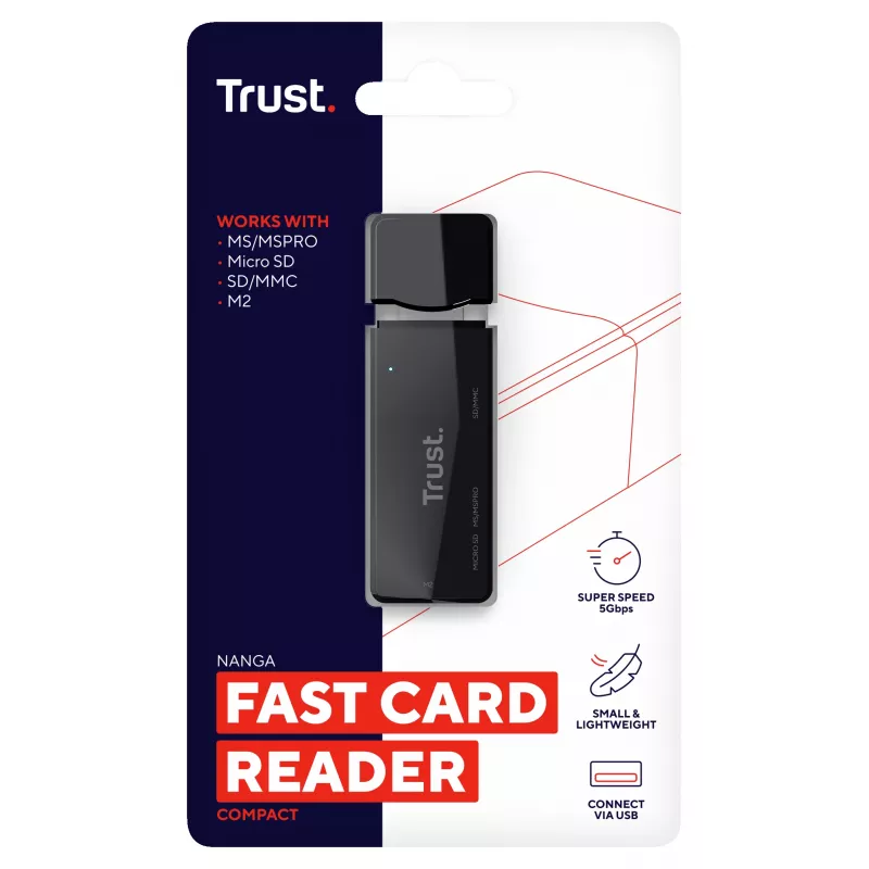 Trust Nanga 21935 Kartenleser, USB 3.1 Gen 1, Typ-A, SD/microSD/MS, Schwarz