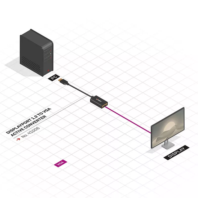 Lindy 41006 aktiver Konverter DisplayPort auf VGA, 0,15 m, Schwarz