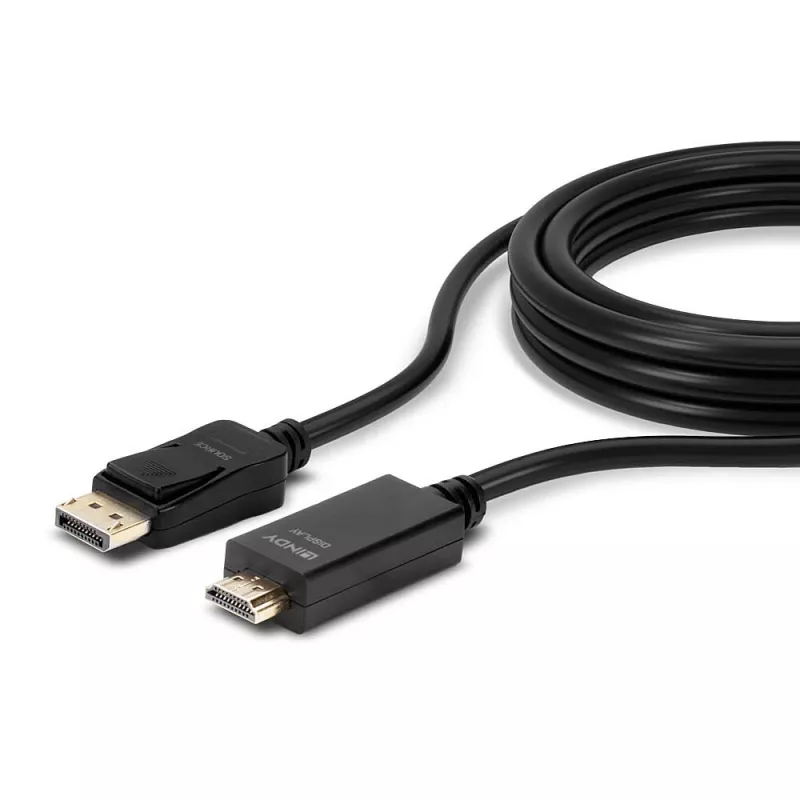 Lindy 5m DisplayPort auf HDMI 10.2G Kabel, 5 m, DisplayPort, HDMI Typ A (Standard), Stecker, Stecker, 3840 x 2160 Pixel