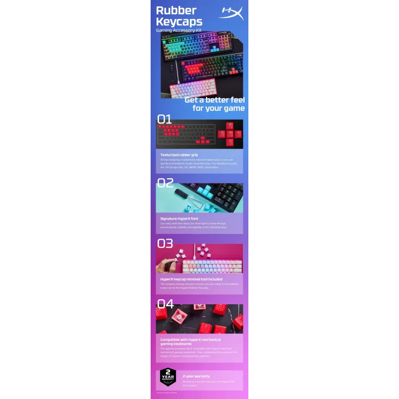 Tastaturkappe HyperX Rubber Keycaps Gaming-Zubehörset Rosa US-Layout für HyperX und Cherry MX-Stil-Schalter