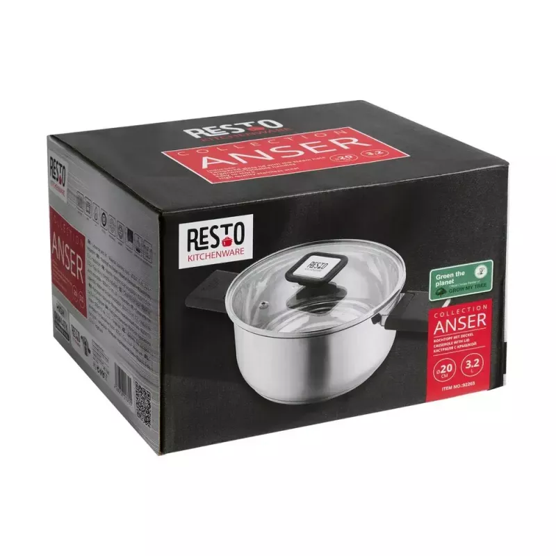 Resto Kitchenware Anser Kasserolle 3,2 l, rund, schwarz, Edelstahl