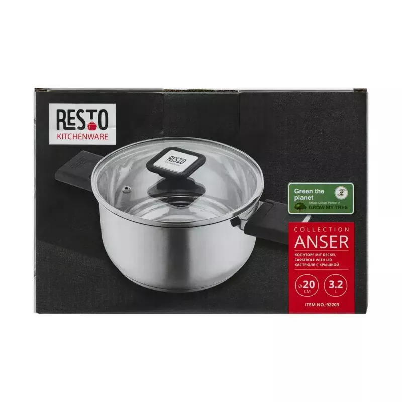 Resto Kitchenware Anser Kasserolle 3,2 l, rund, schwarz, Edelstahl