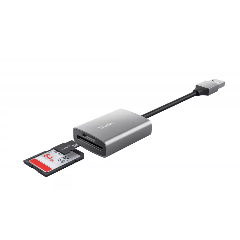 Trust Dalyx 24135 Kartenleser, USB 3.2 Gen 1, microSD/SD/SDHC/SDXC, Silber