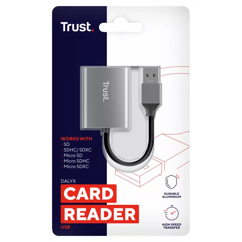 Trust Dalyx 24135 Kartenleser, USB 3.2 Gen 1, microSD/SD/SDHC/SDXC, Silber
