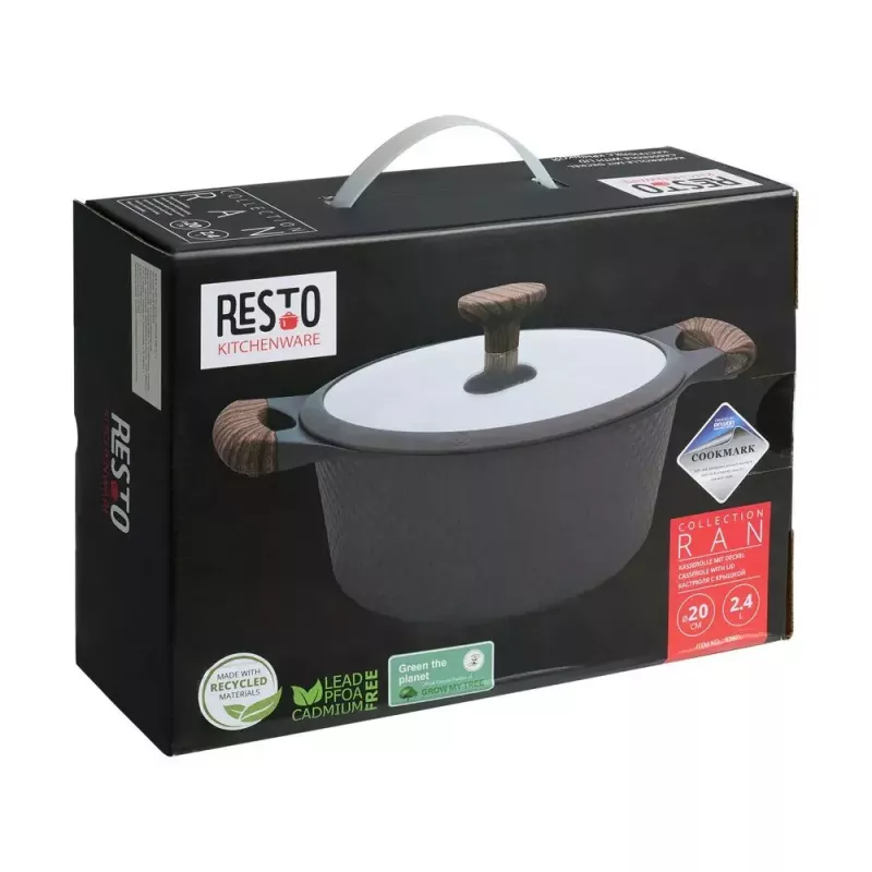 Resto Kitchenware Ran Kochtopf 2,4 l, rund, schwarz, mit Holz