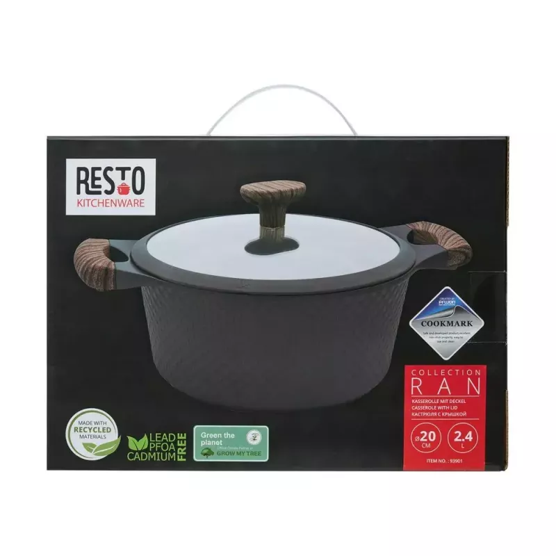 Resto Kitchenware Ran Kochtopf 2,4 l, rund, schwarz, mit Holz