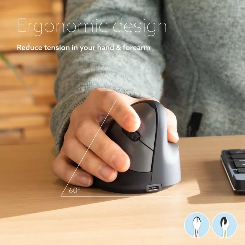 R-Go Tools Ergonomische Maus R-Go HE Break mit Pausensoftware, mittel (Handgröße 165-185 mm), für Rechtshänder, Bluetooth, schwarz