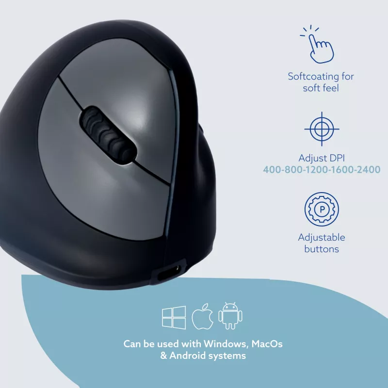 R-Go HE Break ergonomische vertikale Maus, klein, für Rechtshänder, kabellos Bluetooth, Schwarz
