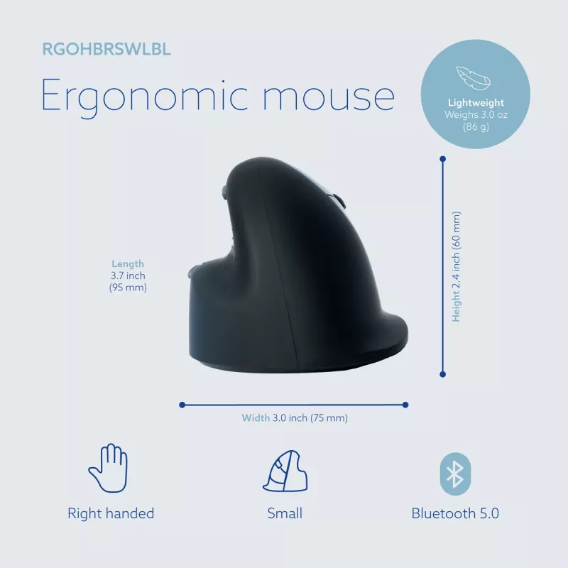 R-Go HE Break ergonomische vertikale Maus, klein, für Rechtshänder, kabellos Bluetooth, Schwarz