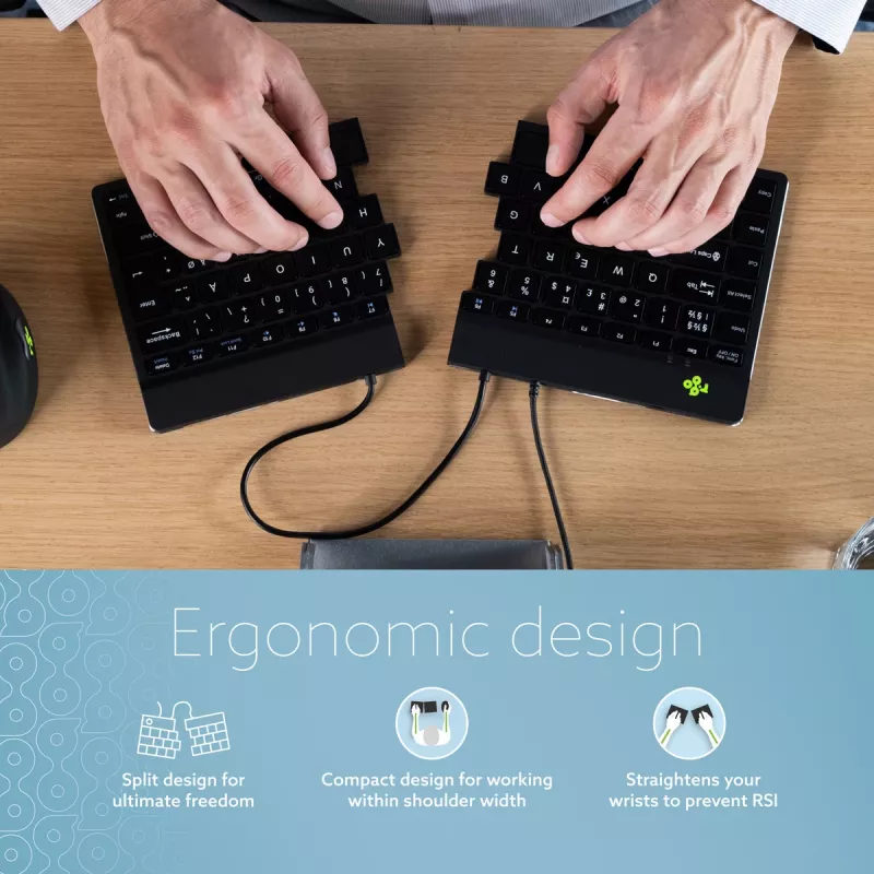 R-Go Tools Ergonomische Tastatur R-Go Split Break v2 mit Break-Software, ergonomische geteilte Tastatur, QWERTY (US), Kabelgebunden, schwarz
